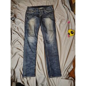 Vintage Y2K 1921 Glove Works Jeans Women's 28x32 Blue Slim Western Stitch